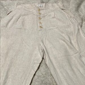 Beige High-Waisted Linen Pants